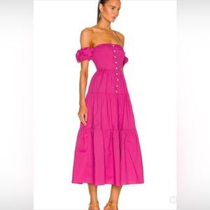 STAUD Elio pink off shoulder midi dress 6